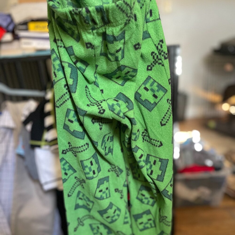 Minecraft Creeper-themed fleece pajama pants